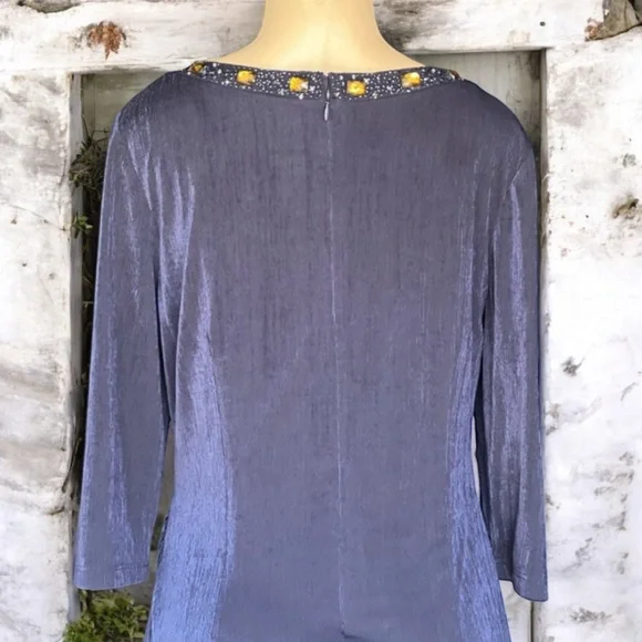 Patra Vintage Beaded Ruched Blue Dress